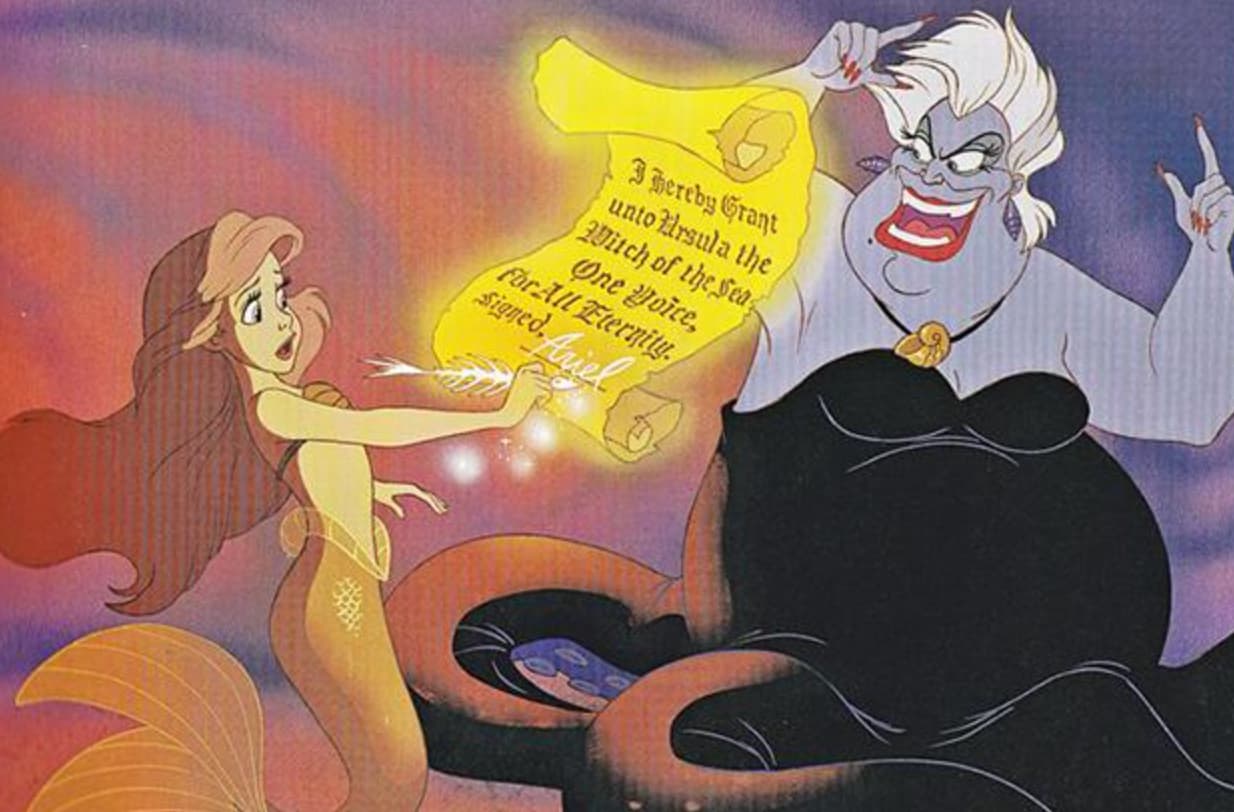 ursula takes ariel's voice - I hereby Grant unto rsula the Witch of the Sea For All Eternity. One Voice, Signed Ariel